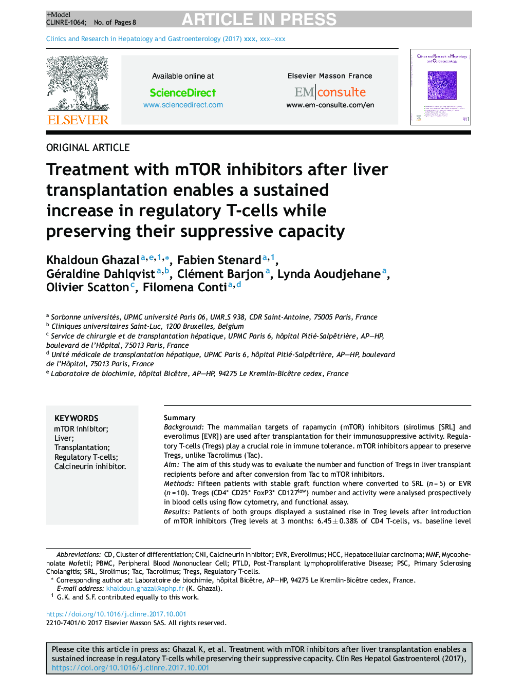 Treatment with mTOR inhibitors after liver transplantation enables a sustained increase in regulatory T-cells while preserving their suppressive capacity