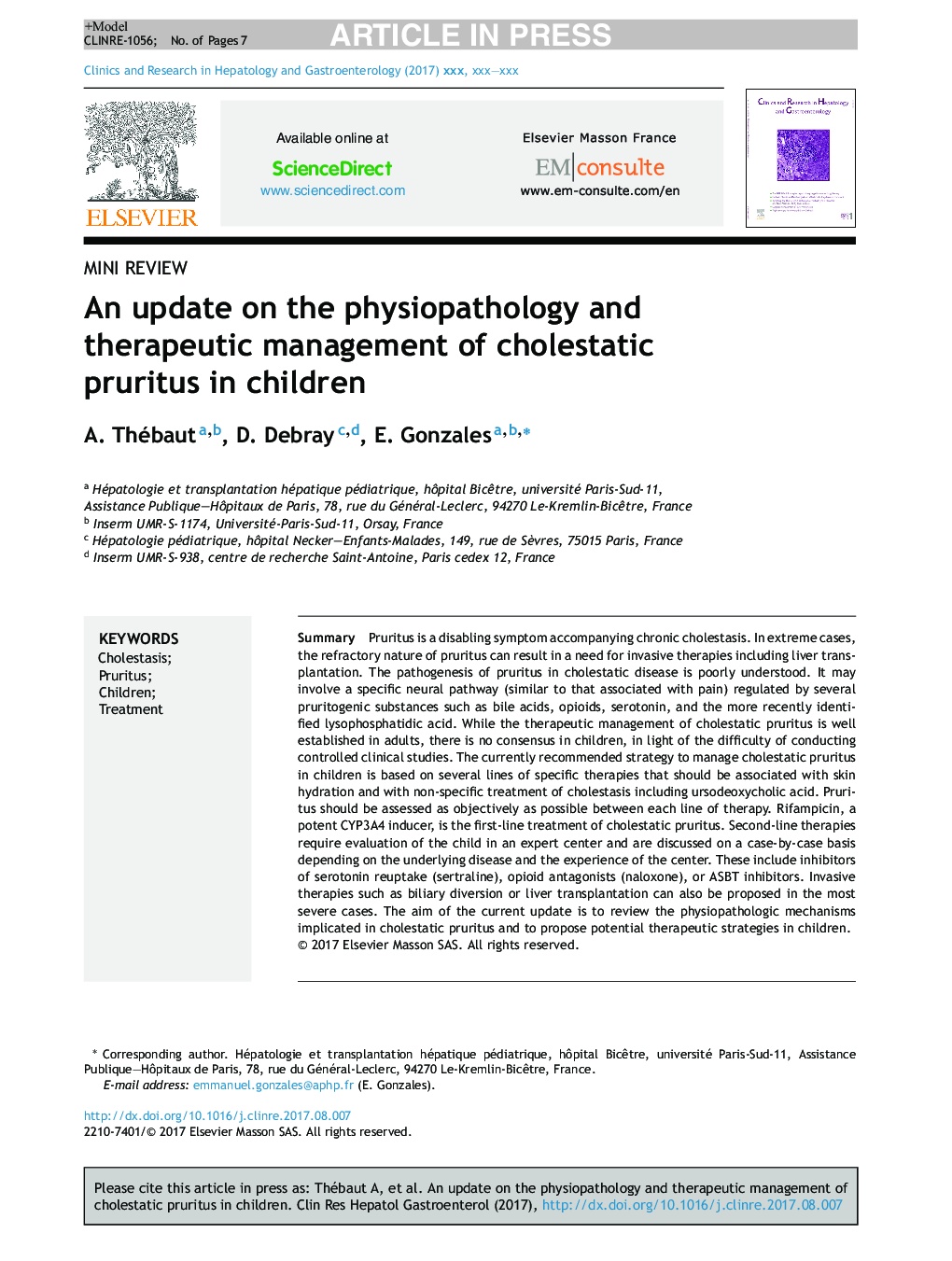 An update on the physiopathology and therapeutic management of cholestatic pruritus in children