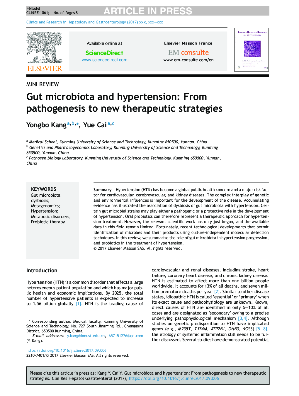 Gut microbiota and hypertension: From pathogenesis to new therapeutic strategies