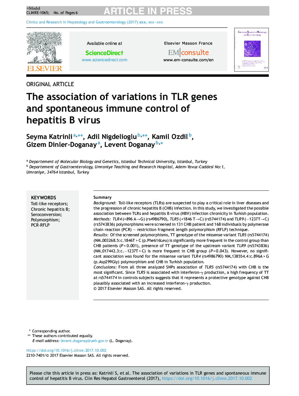 The association of variations in TLR genes and spontaneous immune control of hepatitis B virus