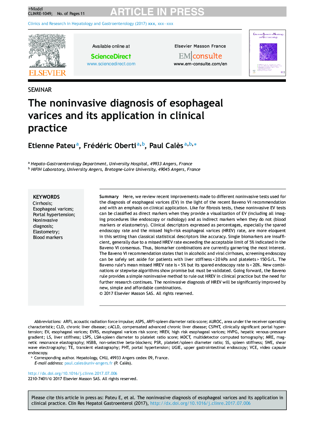 The noninvasive diagnosis of esophageal varices and its application in clinical practice