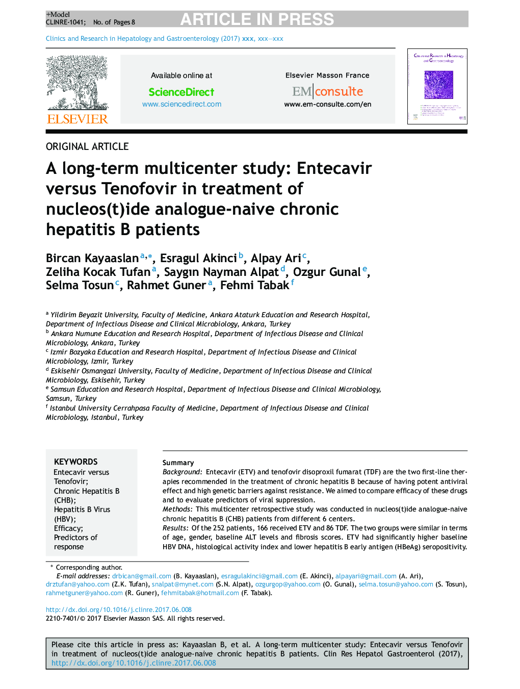 A long-term multicenter study: Entecavir versus Tenofovir in treatment of nucleos(t)ide analogue-naive chronic hepatitis B patients