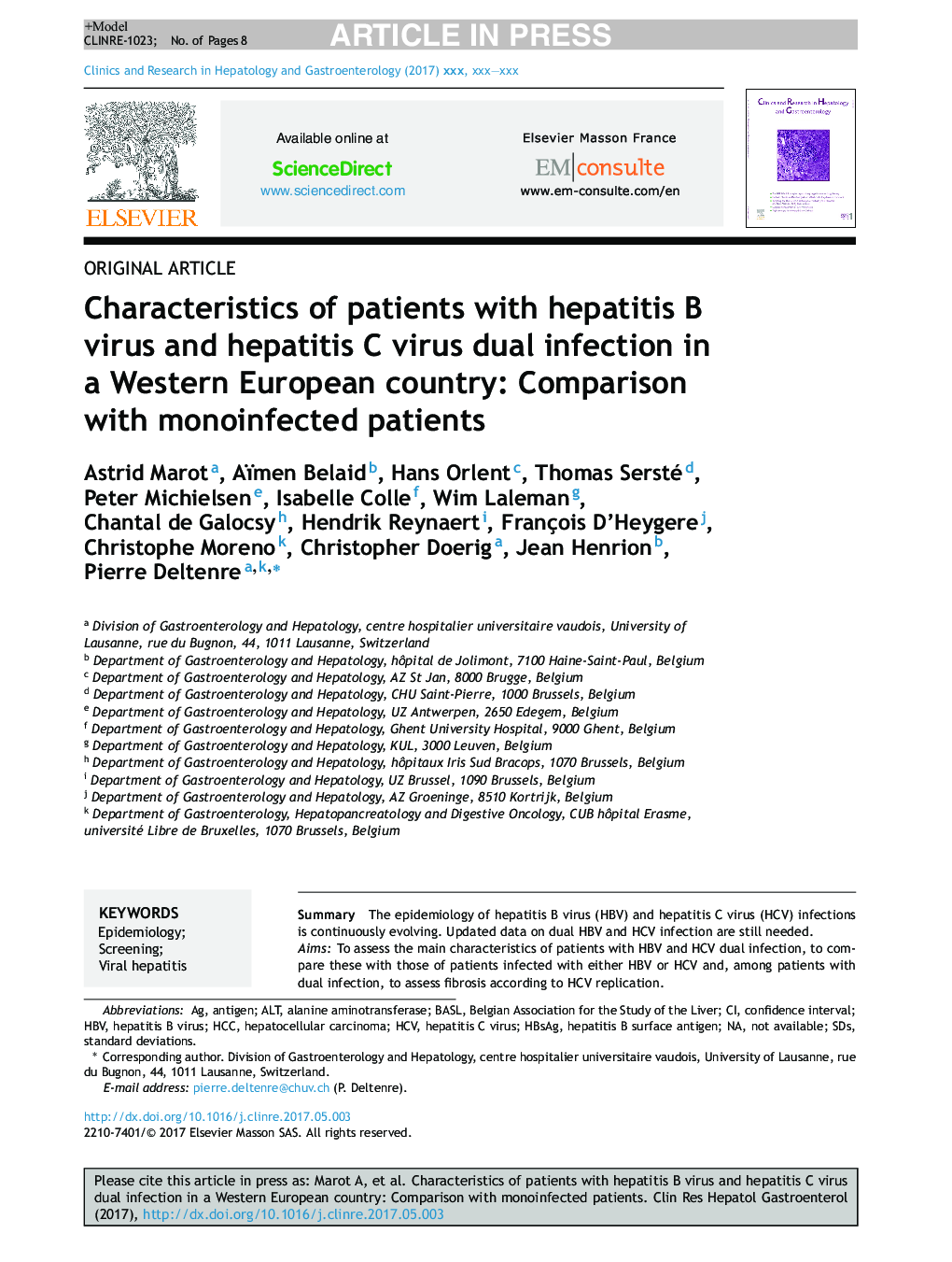 Characteristics of patients with hepatitis B virus and hepatitis C virus dual infection in a Western European country: Comparison with monoinfected patients