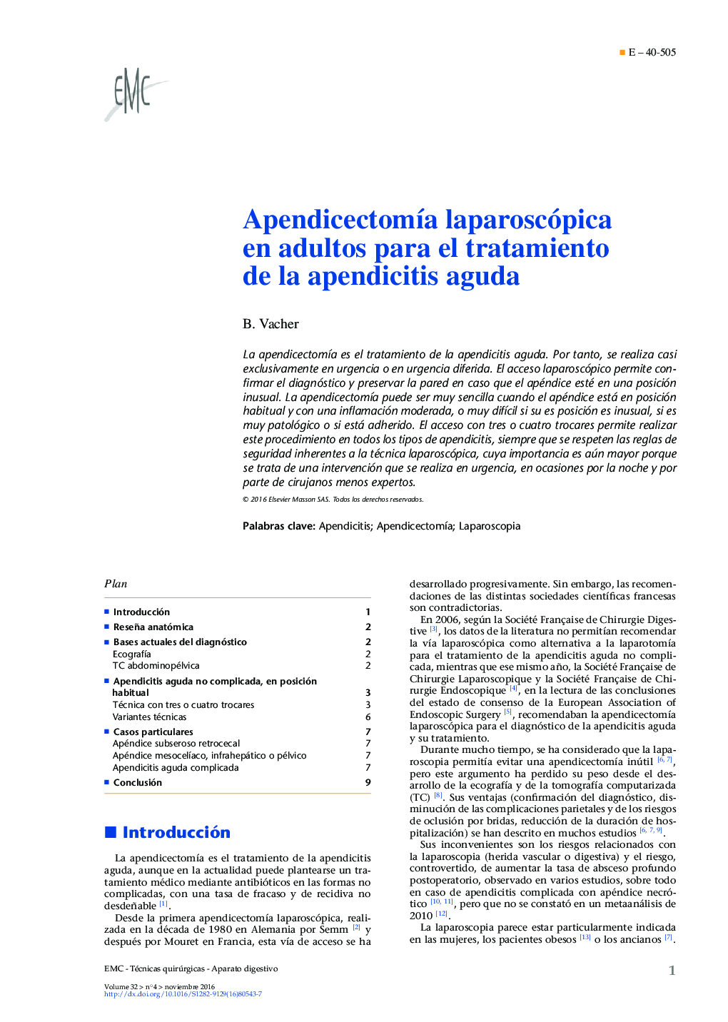 ApendicectomÃ­a laparoscópica en adultos para el tratamiento de la apendicitis aguda