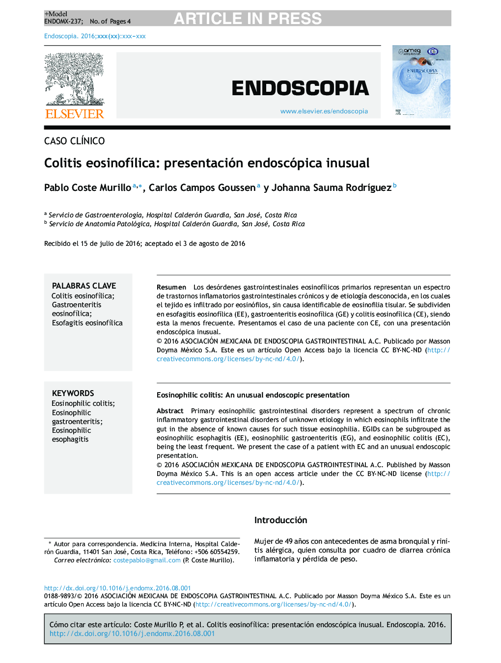 کولیت ائوزینوپیک - یک لیکا: ارائه غربالگری آندوسکوپی 