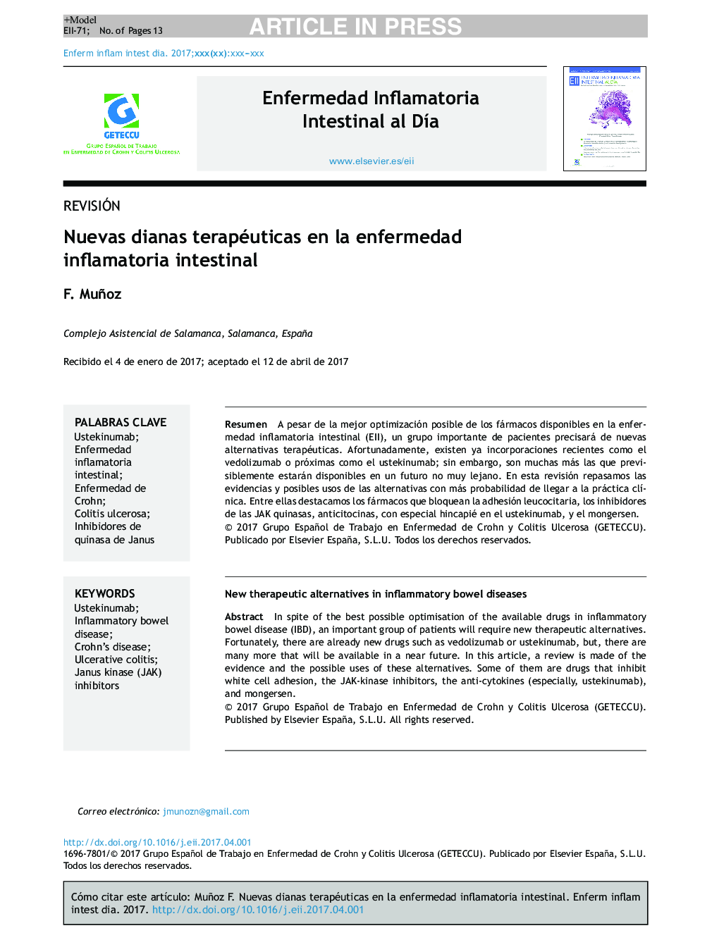 Nuevas dianas terapéuticas en la enfermedad inflamatoria intestinal