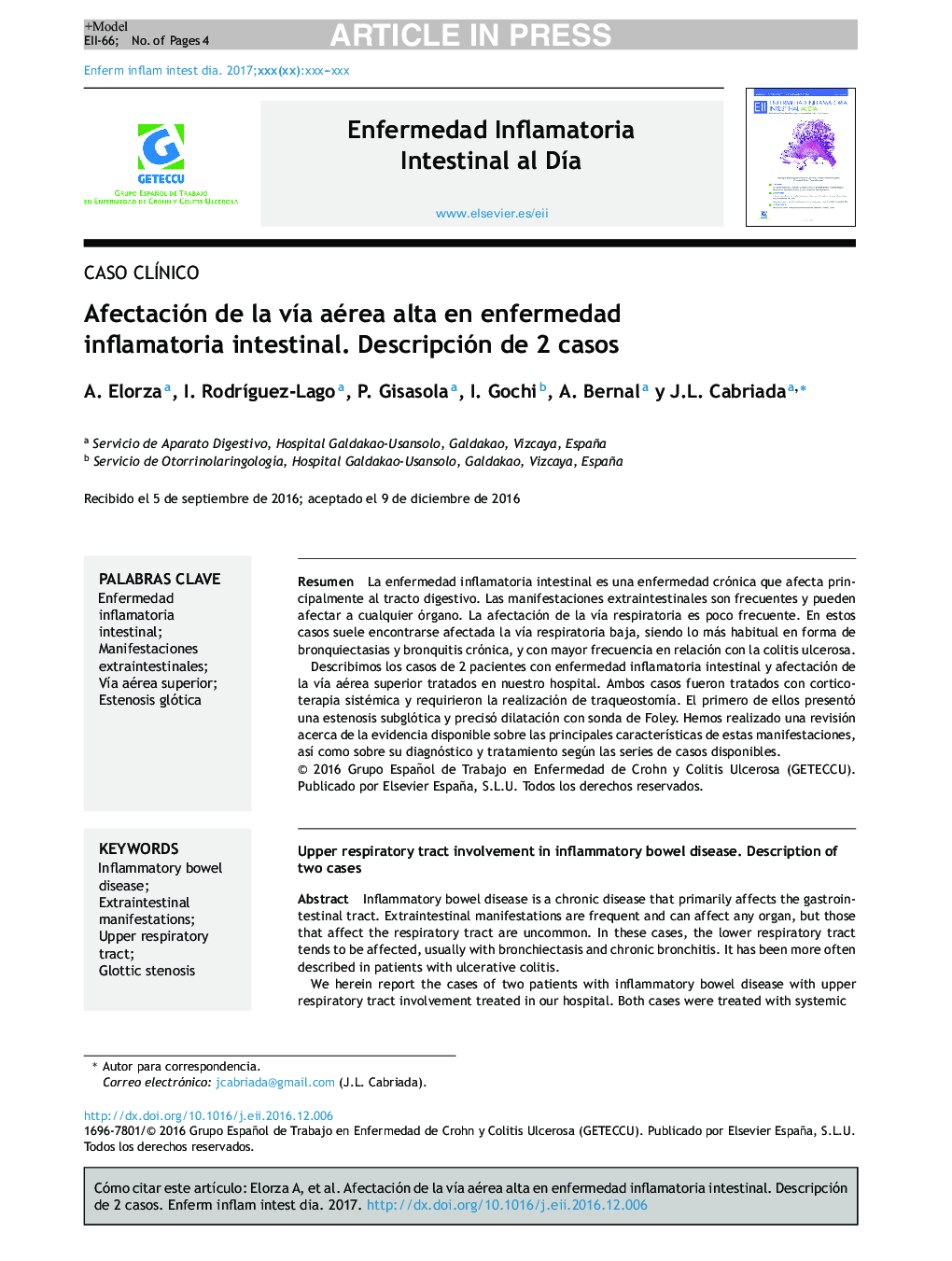 Afectación de la vÃ­a aérea alta en enfermedad inflamatoria intestinal. Descripción de 2 casos