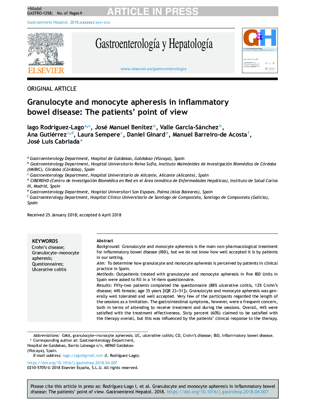 Granulocyte and monocyte apheresis in inflammatory bowel disease: The patients' point of view