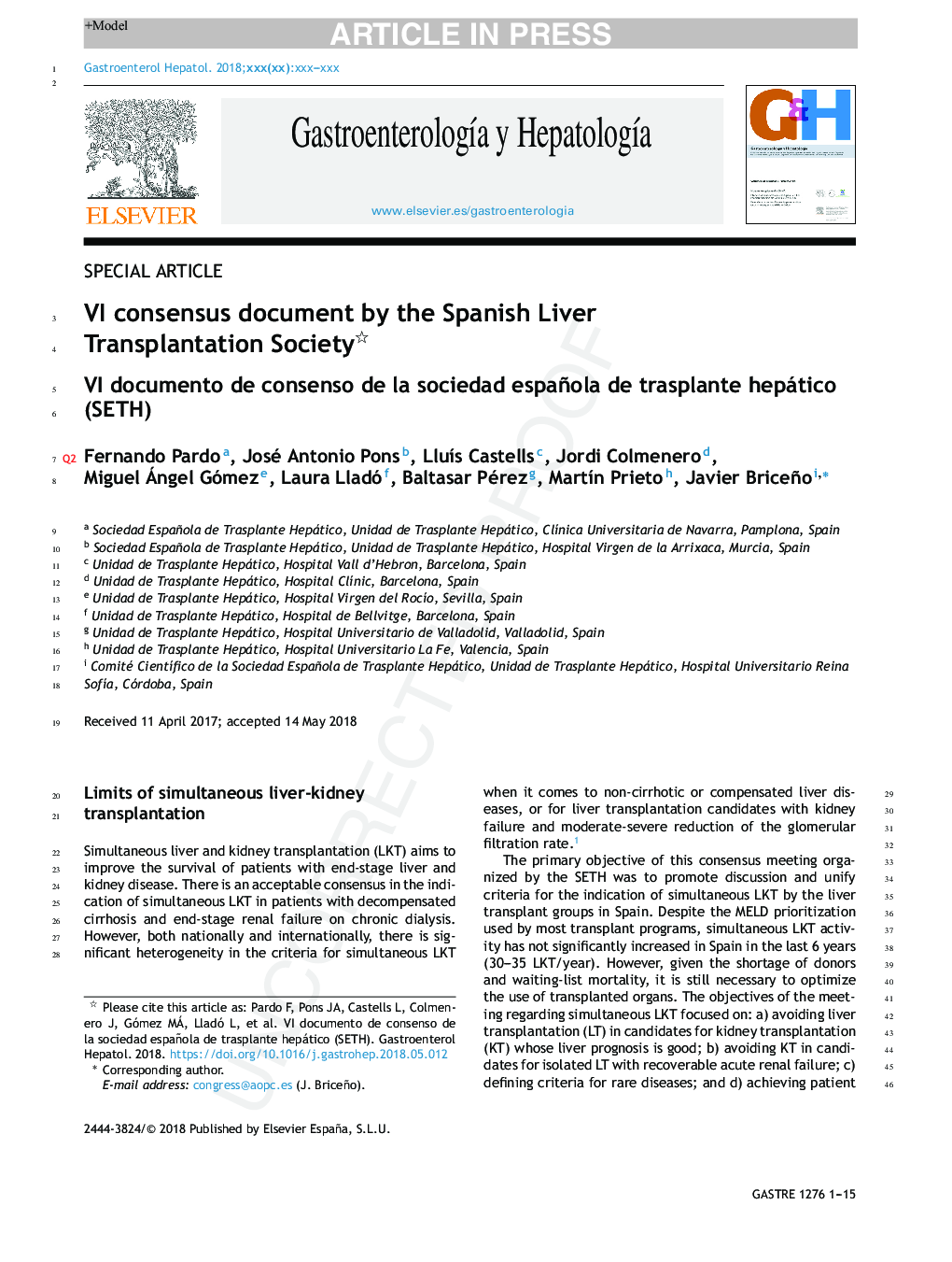VI consensus document by the Spanish Liver Transplantation Society