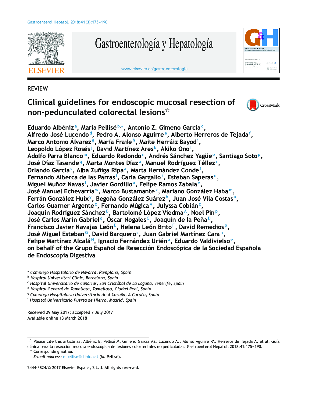 Clinical guidelines for endoscopic mucosal resection of non-pedunculated colorectal lesions