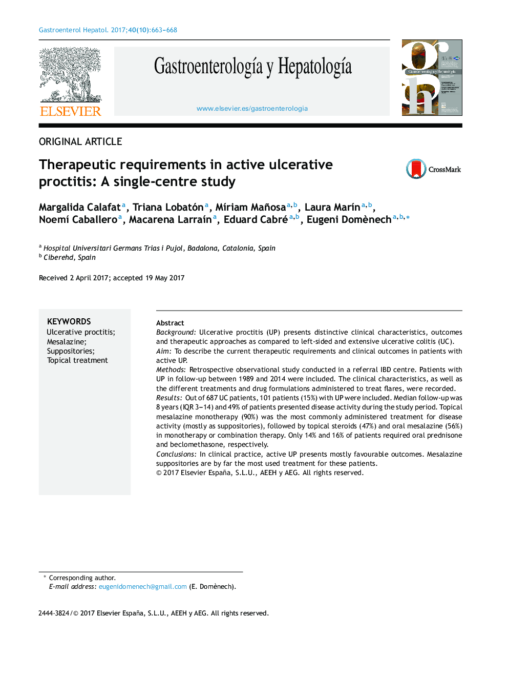 Therapeutic requirements in active ulcerative proctitis: A single-centre study