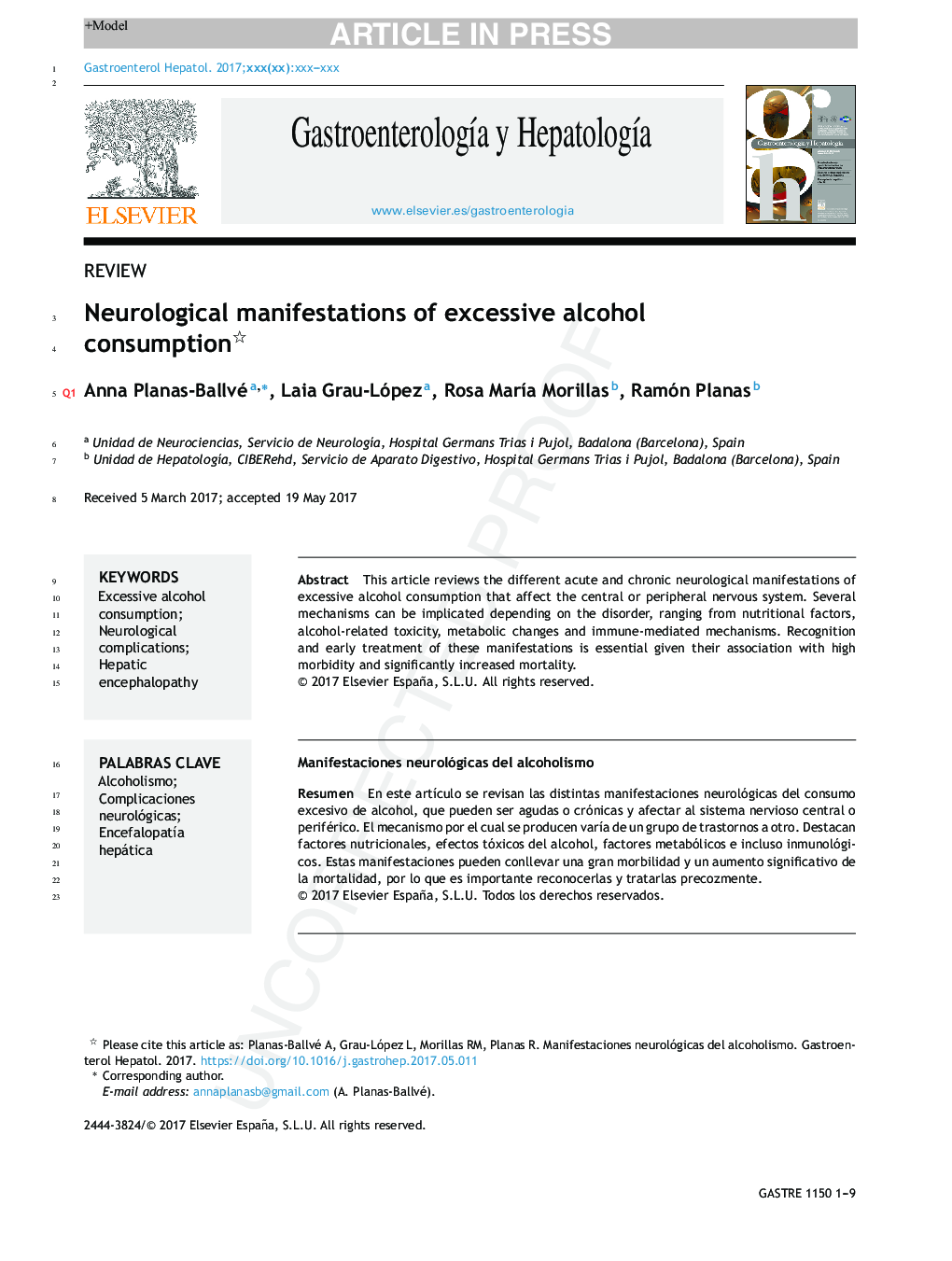 Neurological manifestations of excessive alcohol consumption