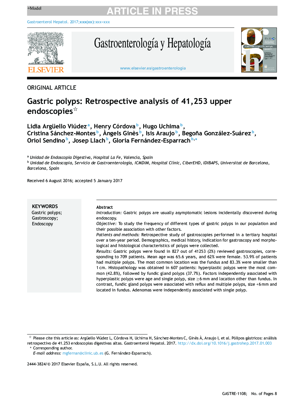 Gastric polyps: Retrospective analysis of 41,253 upper endoscopies