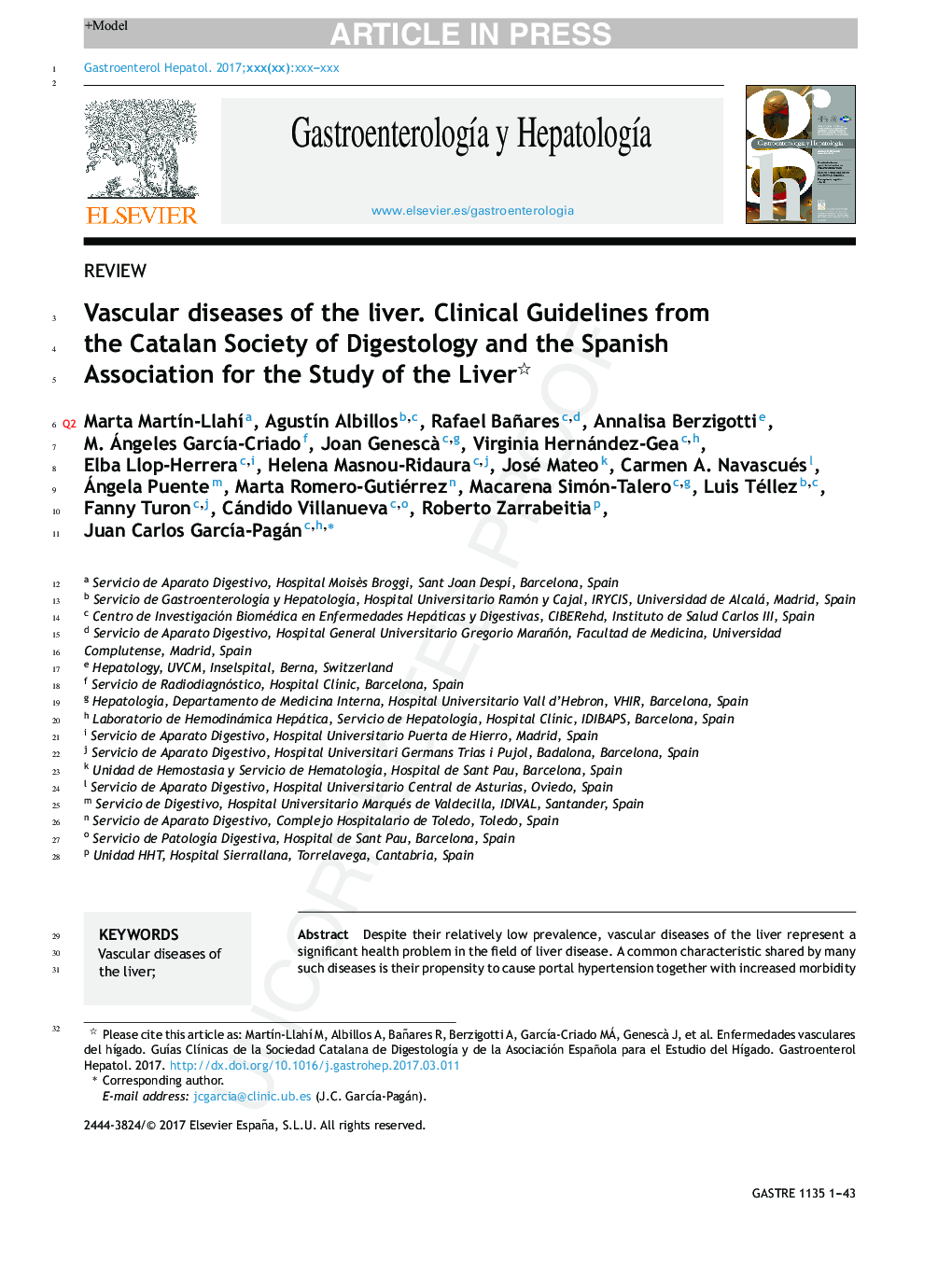 Vascular diseases of the liver. Clinical Guidelines from the Catalan Society of Digestology and the Spanish Association for the Study of the Liver