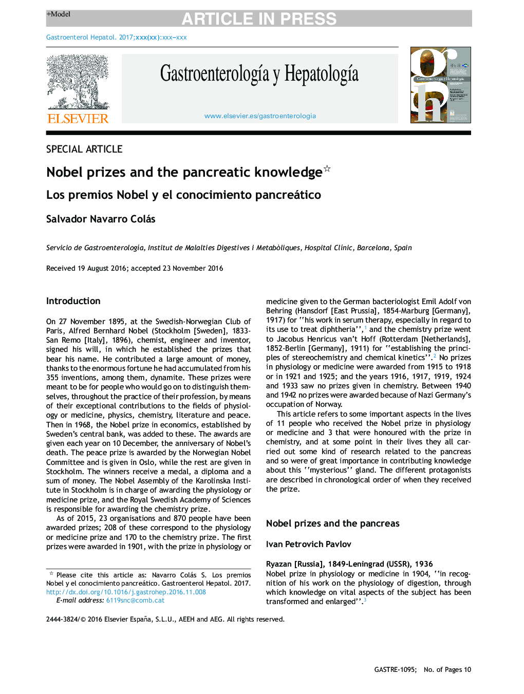 Nobel prizes and the pancreatic knowledge
