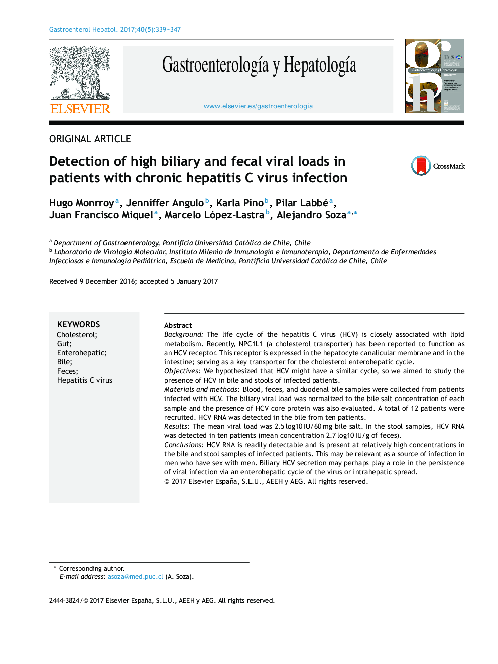 Detection of high biliary and fecal viral loads in patients with chronic hepatitis C virus infection