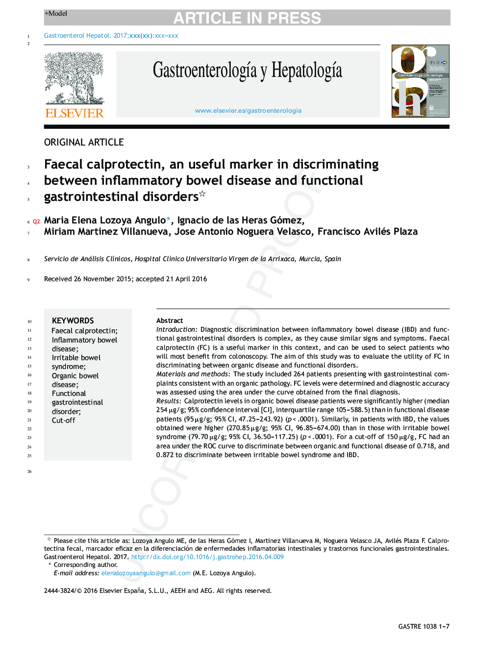 Faecal calprotectin, an useful marker in discriminating between inflammatory bowel disease and functional gastrointestinal disorders