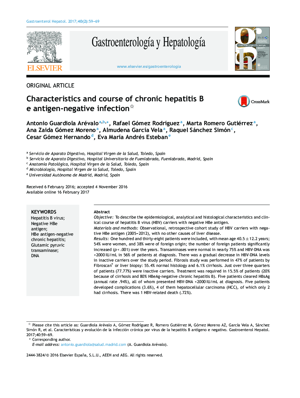 Characteristics and course of chronic hepatitis B e antigen-negative infection