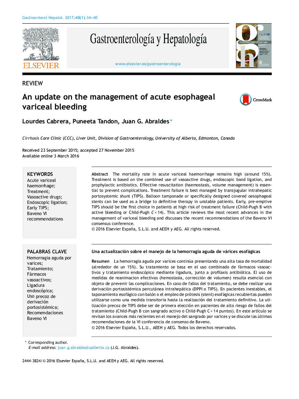 An update on the management of acute esophageal variceal bleeding