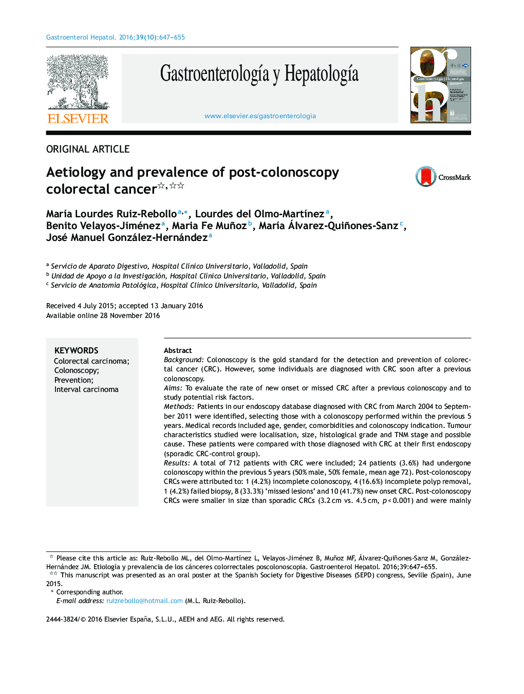 Aetiology and prevalence of post-colonoscopy colorectal cancer