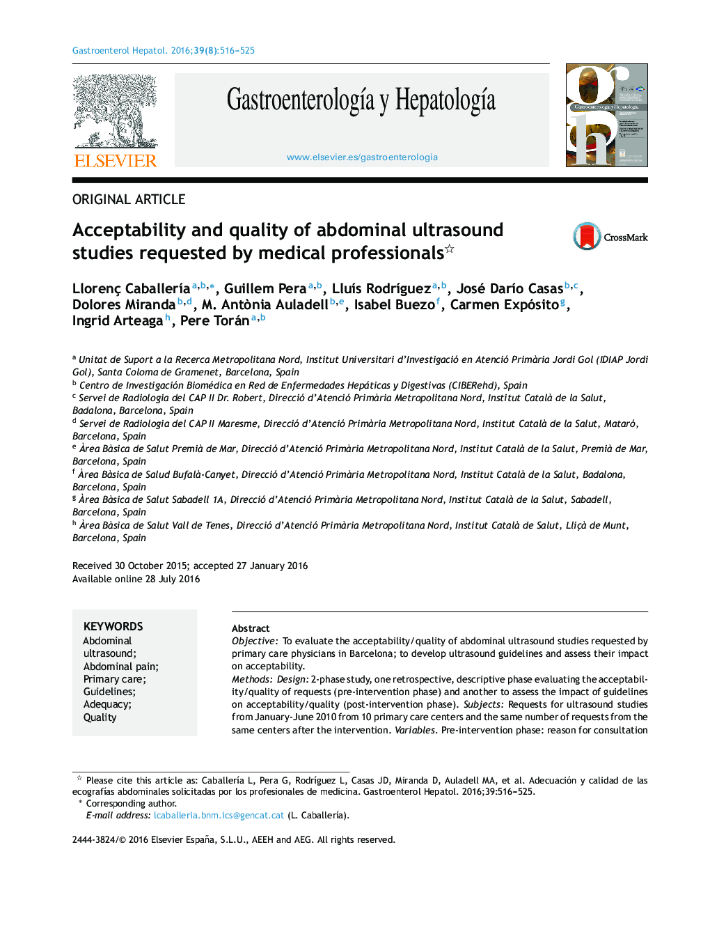 Acceptability and quality of abdominal ultrasound studies requested by medical professionals