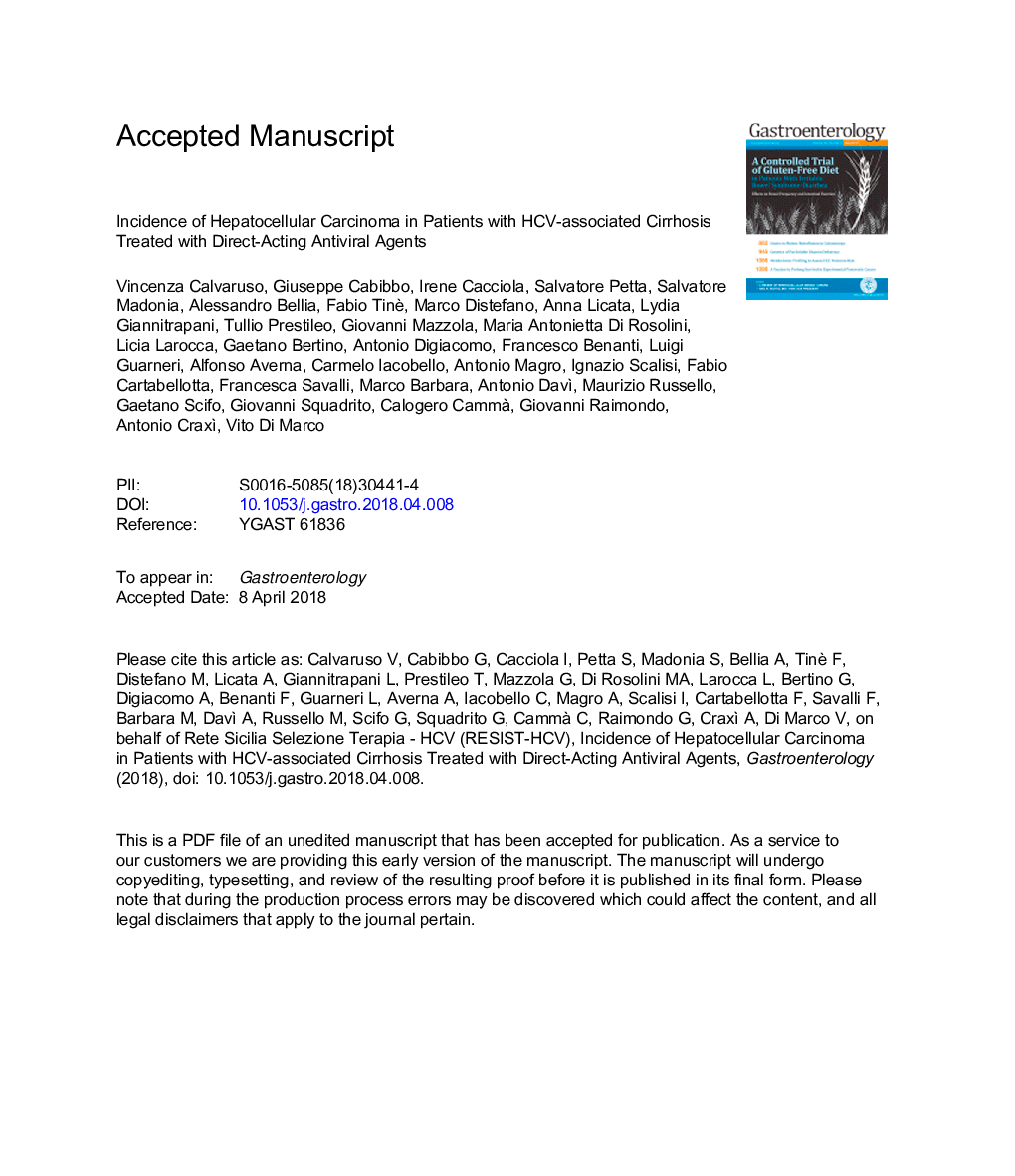 Incidence of Hepatocellular Carcinoma in Patients With HCV-Associated Cirrhosis Treated With Direct-Acting Antiviral Agents