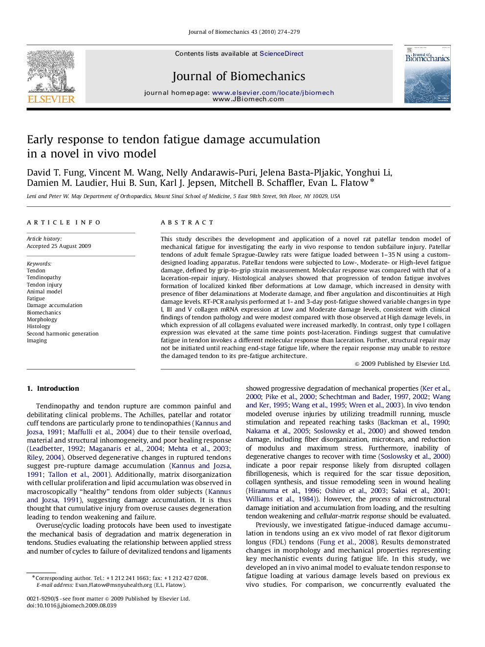 Early response to tendon fatigue damage accumulation in a novel in vivo model