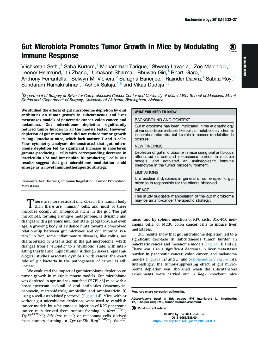 Gut Microbiota Promotes Tumor Growth in Mice by Modulating Immune Response