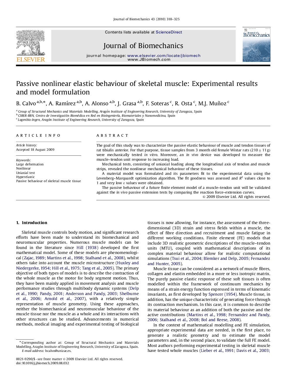 Passive nonlinear elastic behaviour of skeletal muscle: Experimental results and model formulation