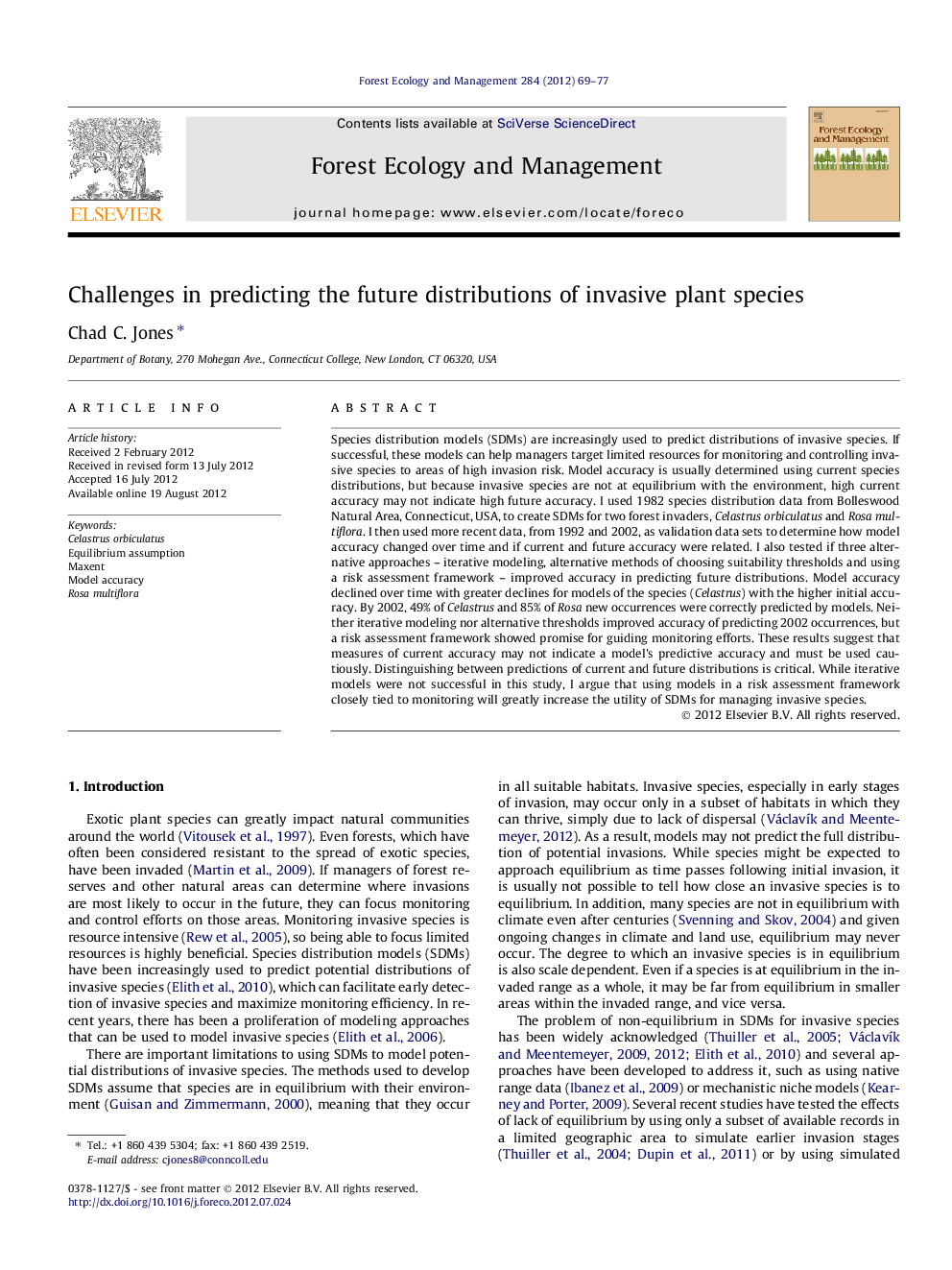 Challenges in predicting the future distributions of invasive plant species