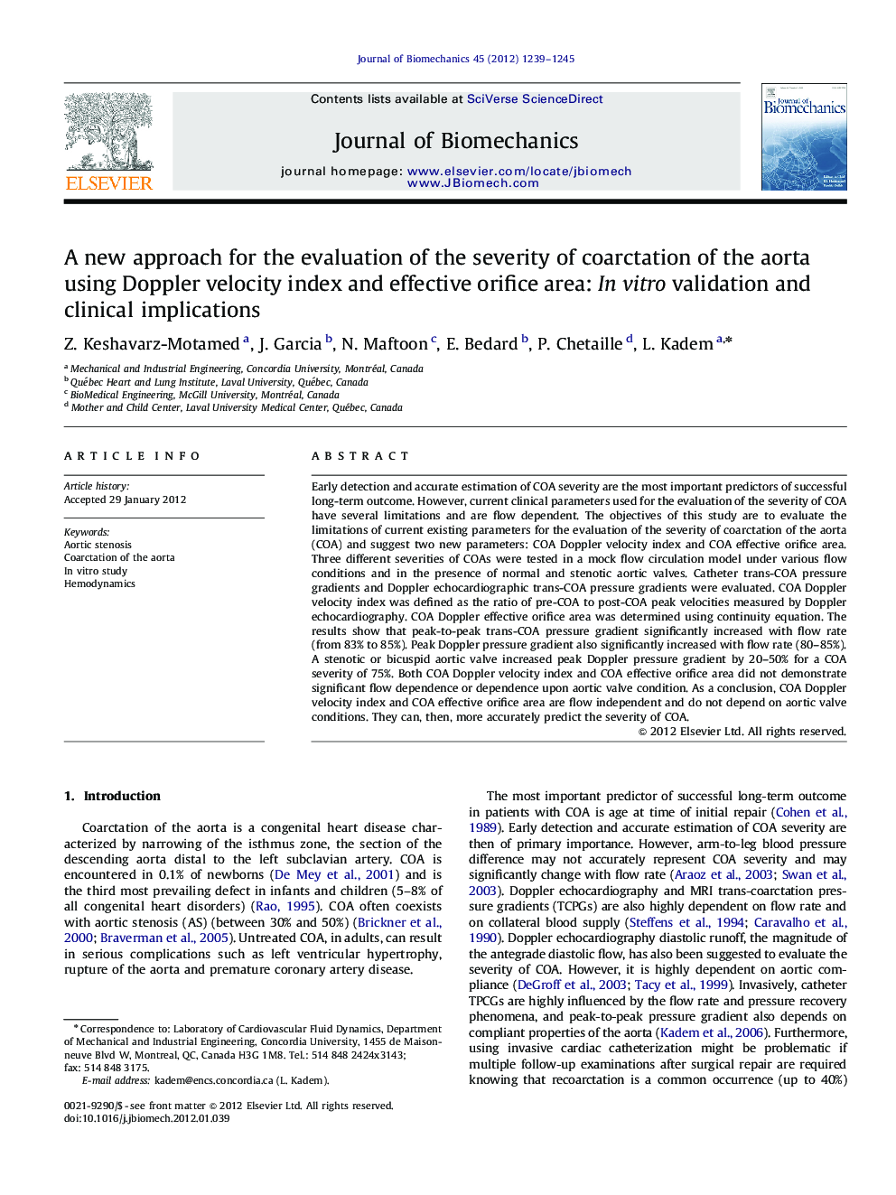 A new approach for the evaluation of the severity of coarctation of the aorta using Doppler velocity index and effective orifice area: In vitro validation and clinical implications