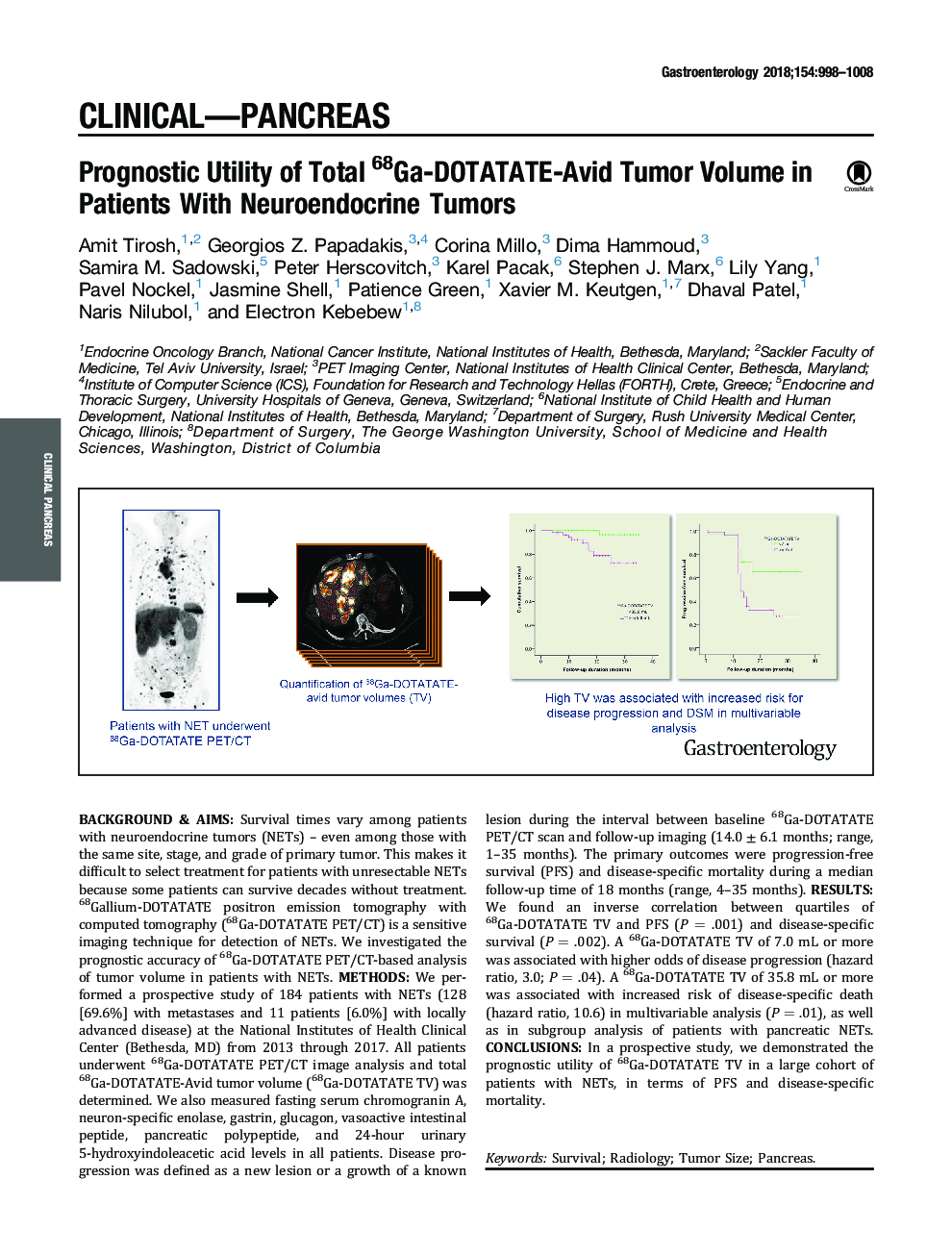 Prognostic Utility of Total 68Ga-DOTATATE-Avid Tumor Volume in Patients With Neuroendocrine Tumors