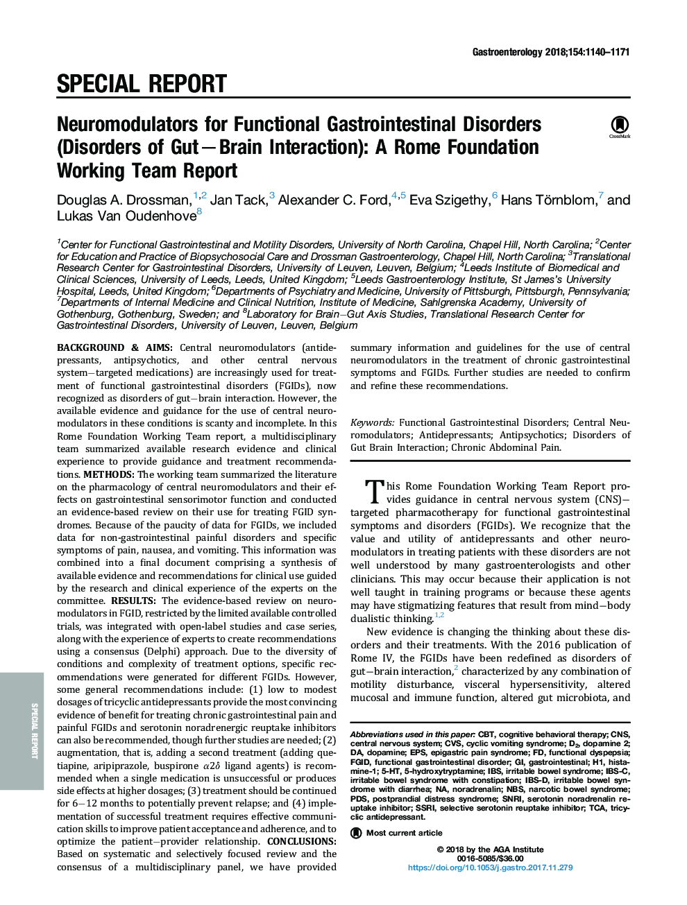 Neuromodulators for Functional Gastrointestinal Disorders (Disorders of GutâBrain Interaction): A Rome Foundation Working Team Report
