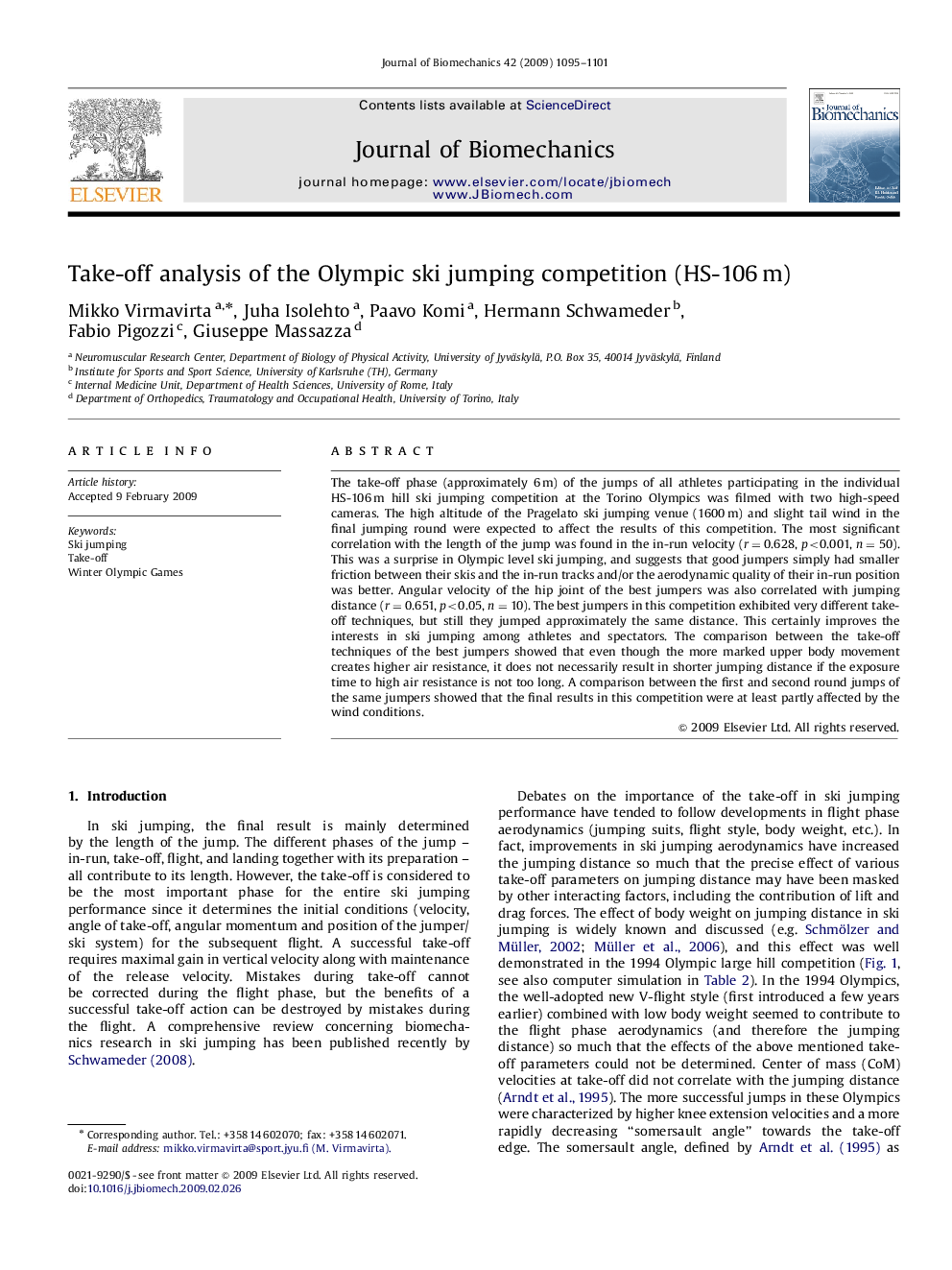 Take-off analysis of the Olympic ski jumping competition (HS-106 m)