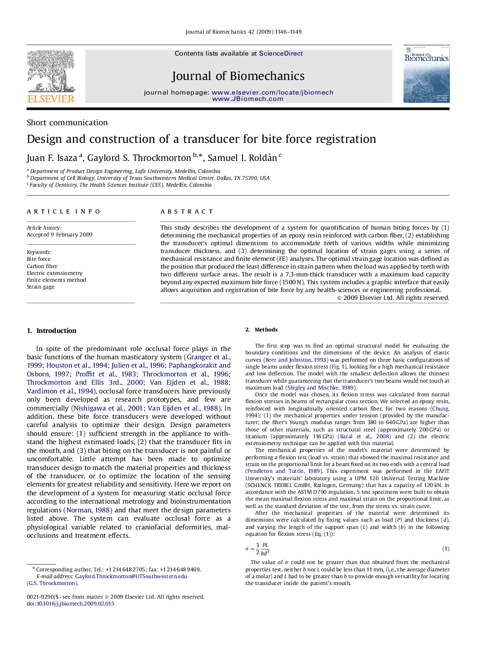 Design and construction of a transducer for bite force registration