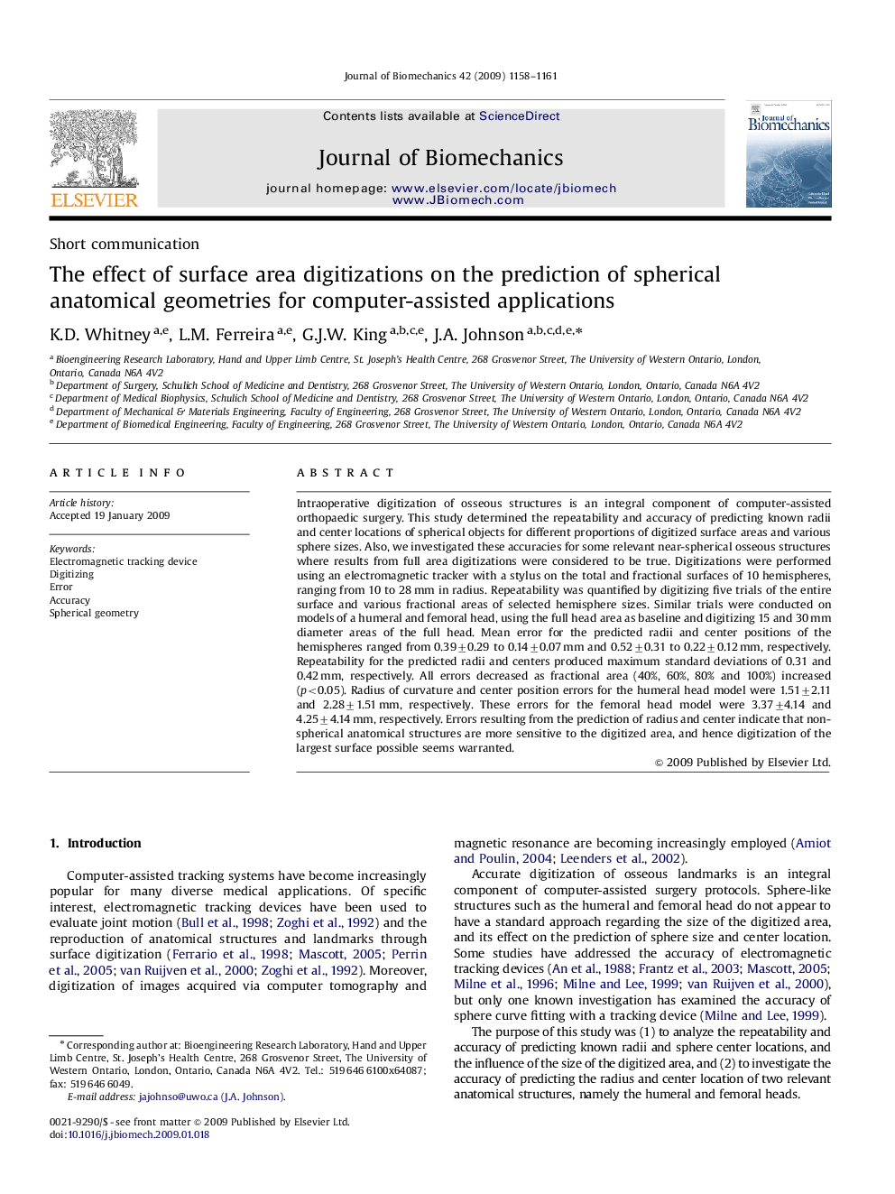 The effect of surface area digitizations on the prediction of spherical anatomical geometries for computer-assisted applications