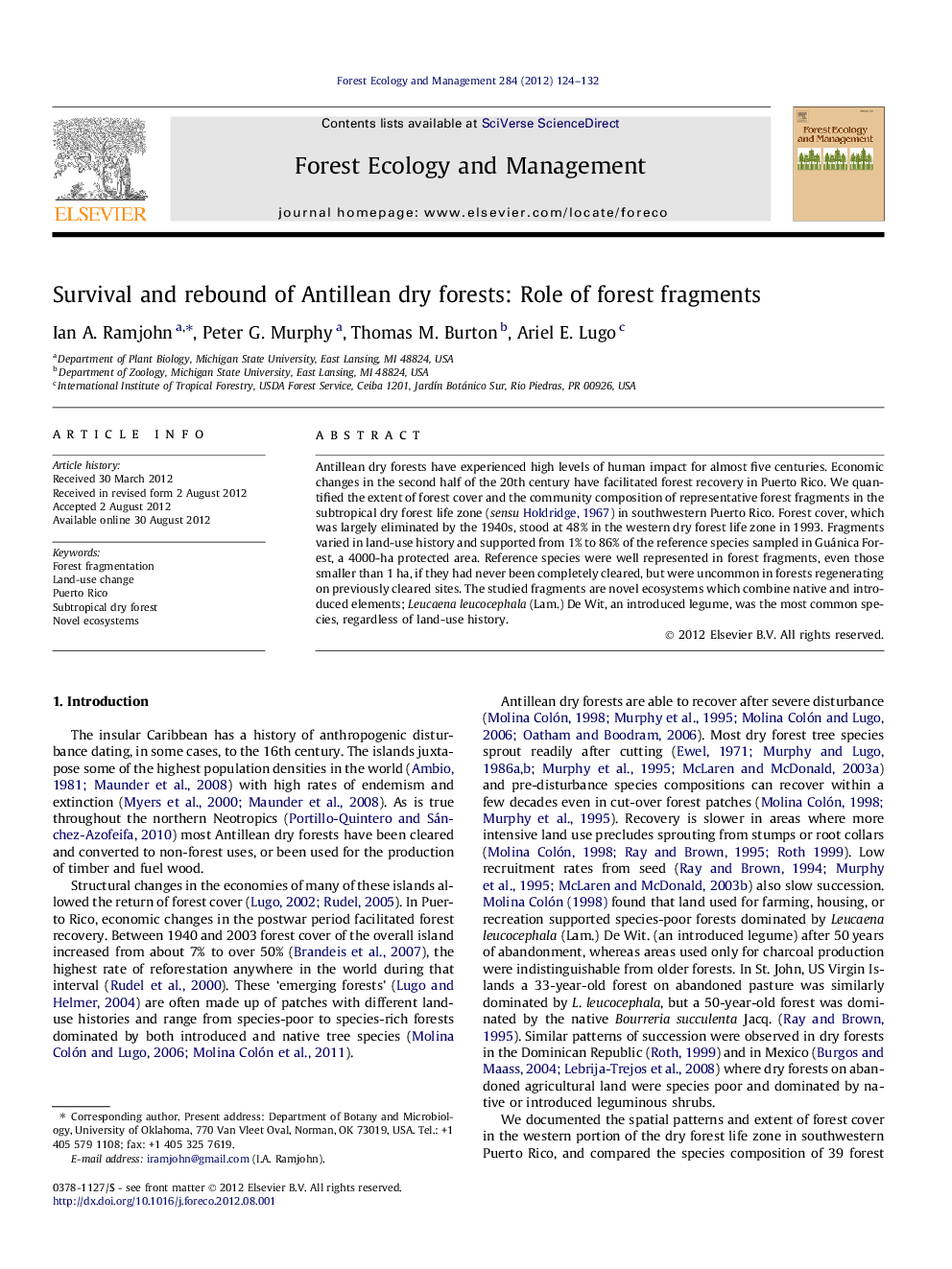 Survival and rebound of Antillean dry forests: Role of forest fragments