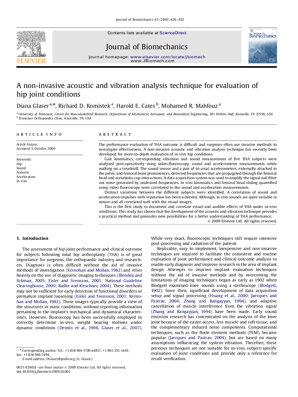 A non-invasive acoustic and vibration analysis technique for evaluation of hip joint conditions