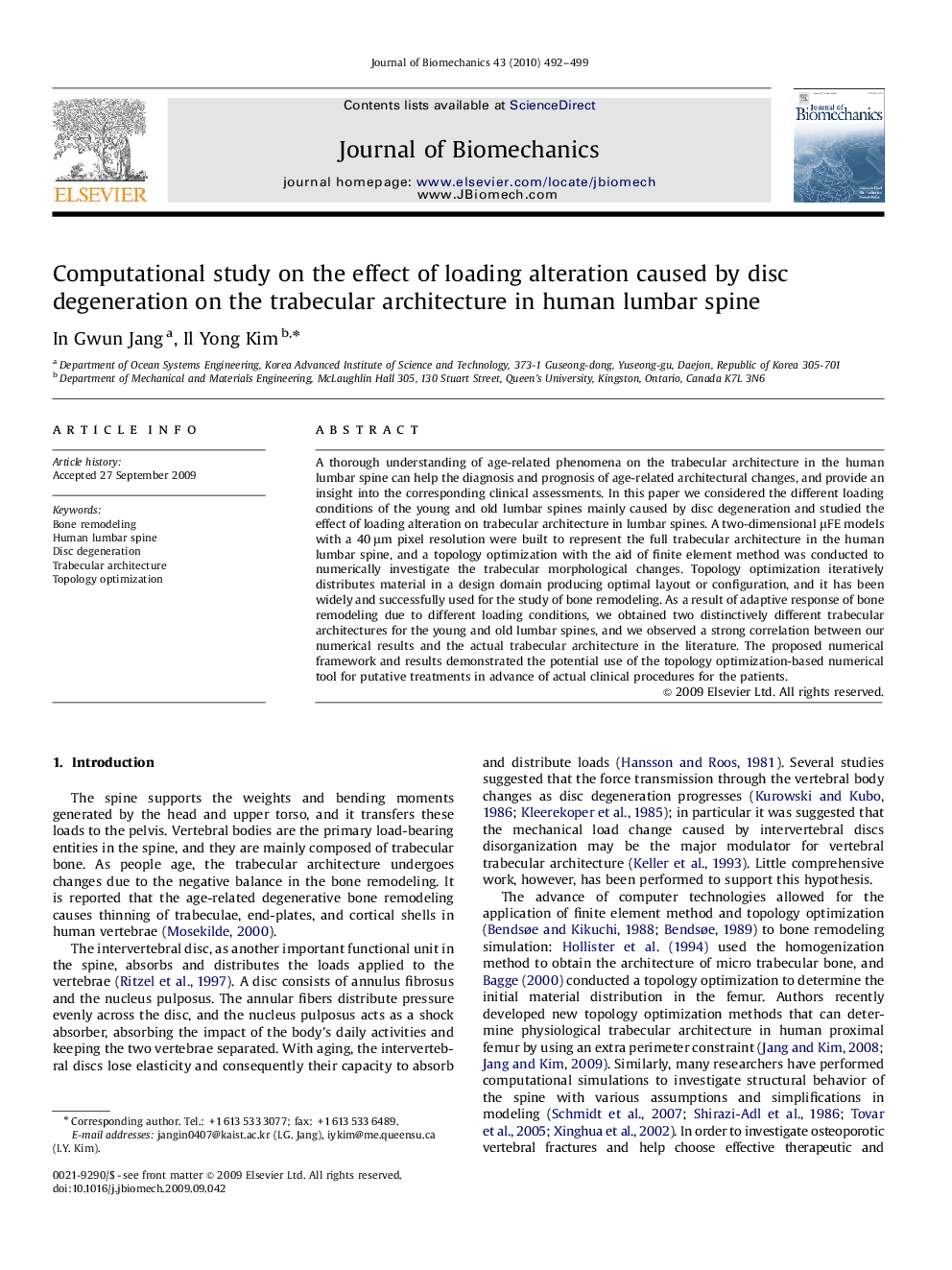 Computational study on the effect of loading alteration caused by disc degeneration on the trabecular architecture in human lumbar spine