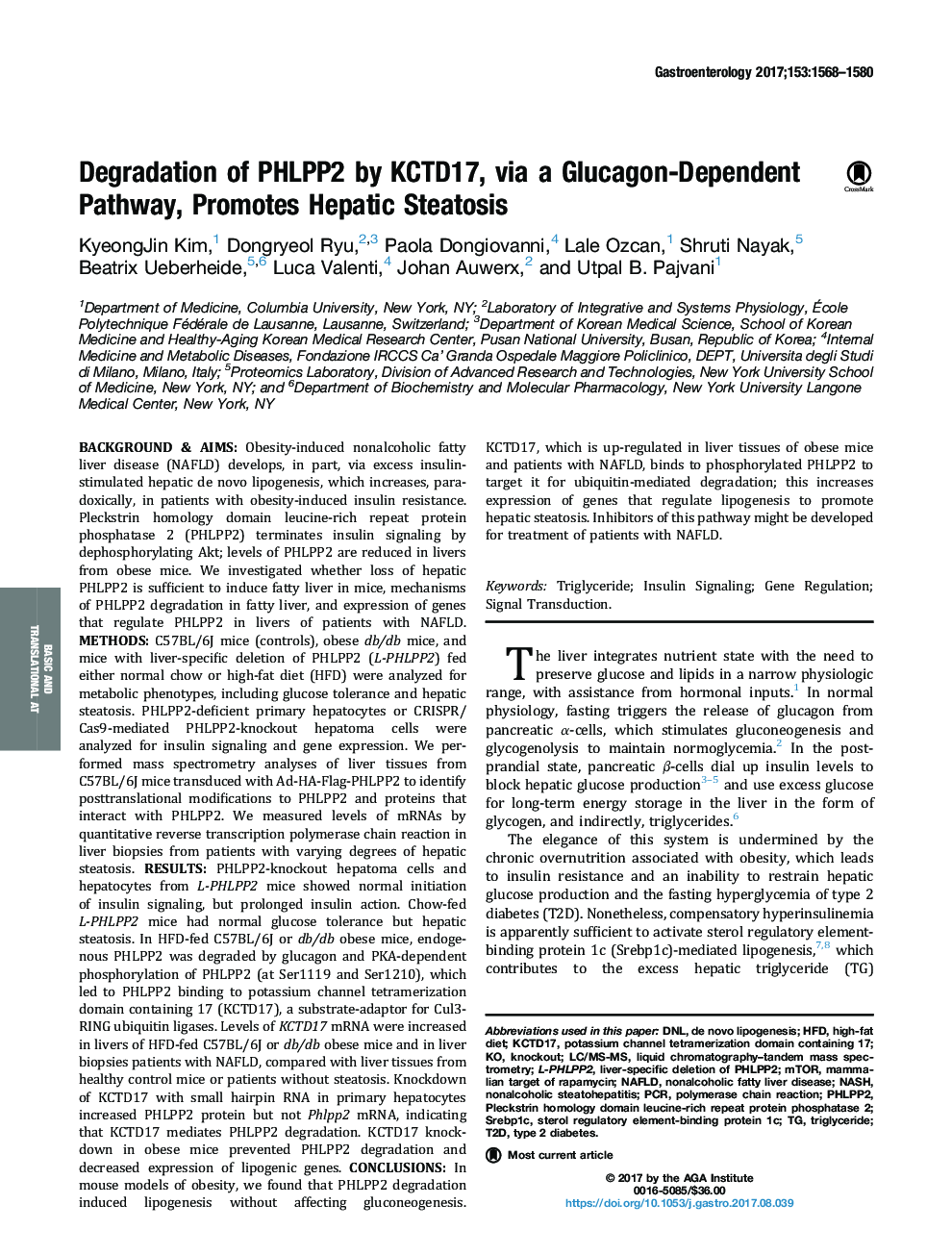 Degradation of PHLPP2 by KCTD17, via a Glucagon-Dependent Pathway, Promotes Hepatic Steatosis