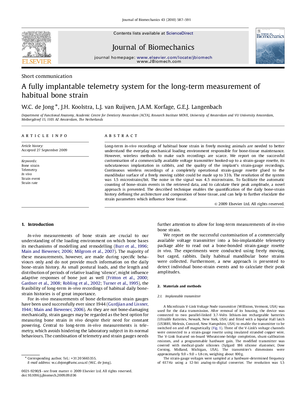 A fully implantable telemetry system for the long-term measurement of habitual bone strain