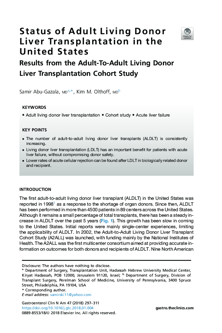 Status of Adult Living Donor Liver Transplantation in the United States