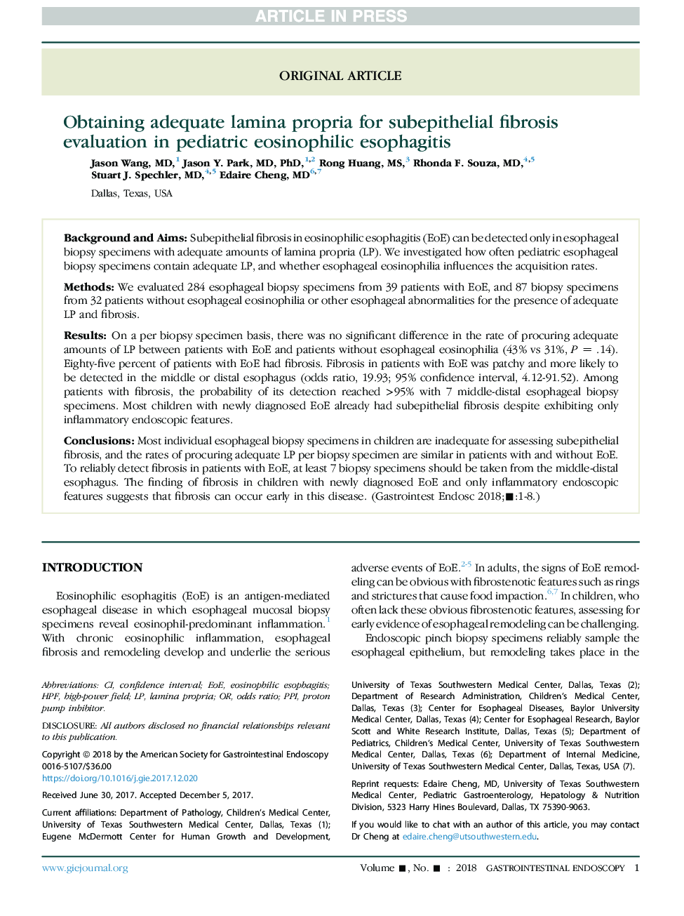 Obtaining adequate lamina propria for subepithelial fibrosis evaluation in pediatric eosinophilic esophagitis