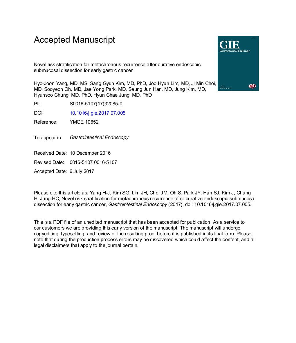 Novel risk stratification for metachronous recurrence afterÂ curative endoscopic submucosal dissection for early gastricÂ cancer