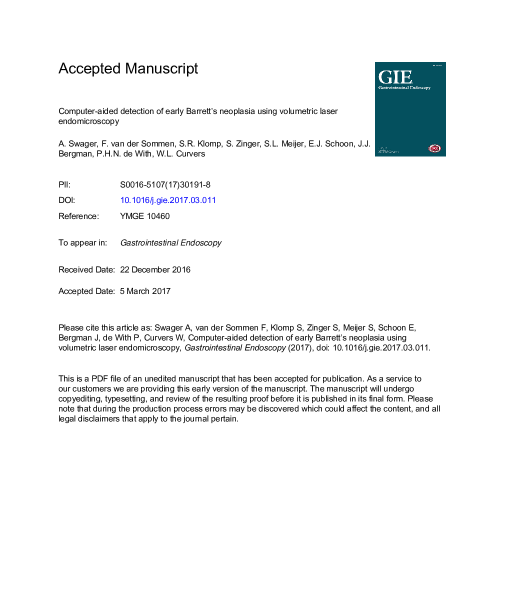 تشخیص کامپیوتری از نئوپلاسم اولیه باریت با استفاده از آندومیکروسکوپ لیزری حجمی 