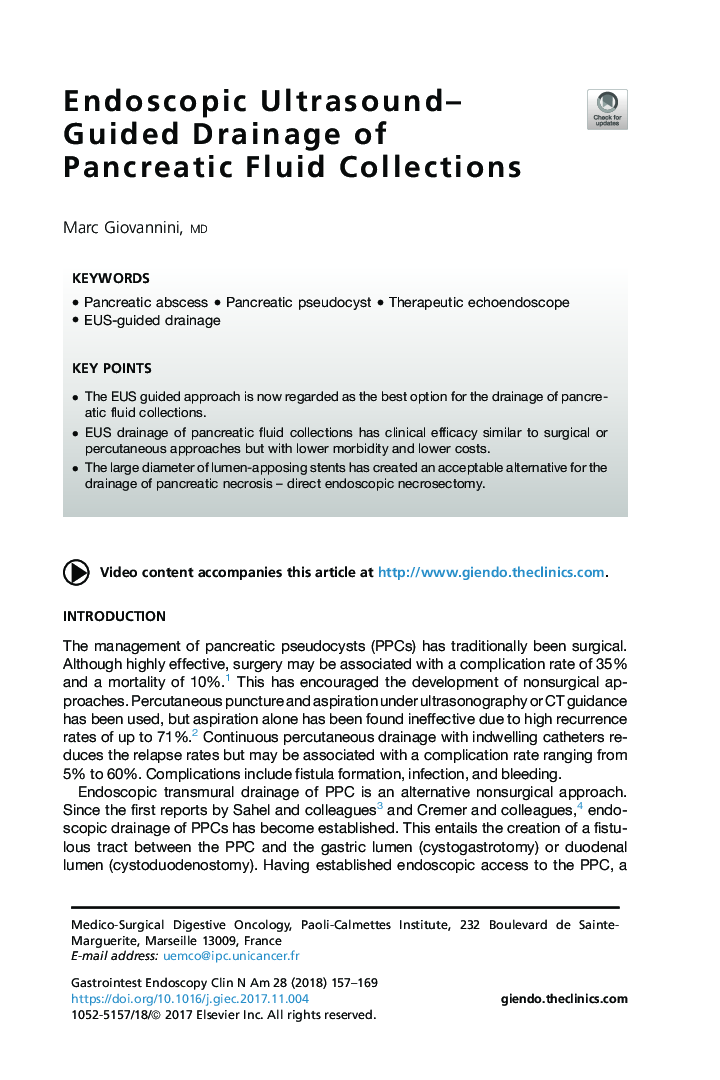 Endoscopic Ultrasound-Guided Drainage of Pancreatic Fluid Collections