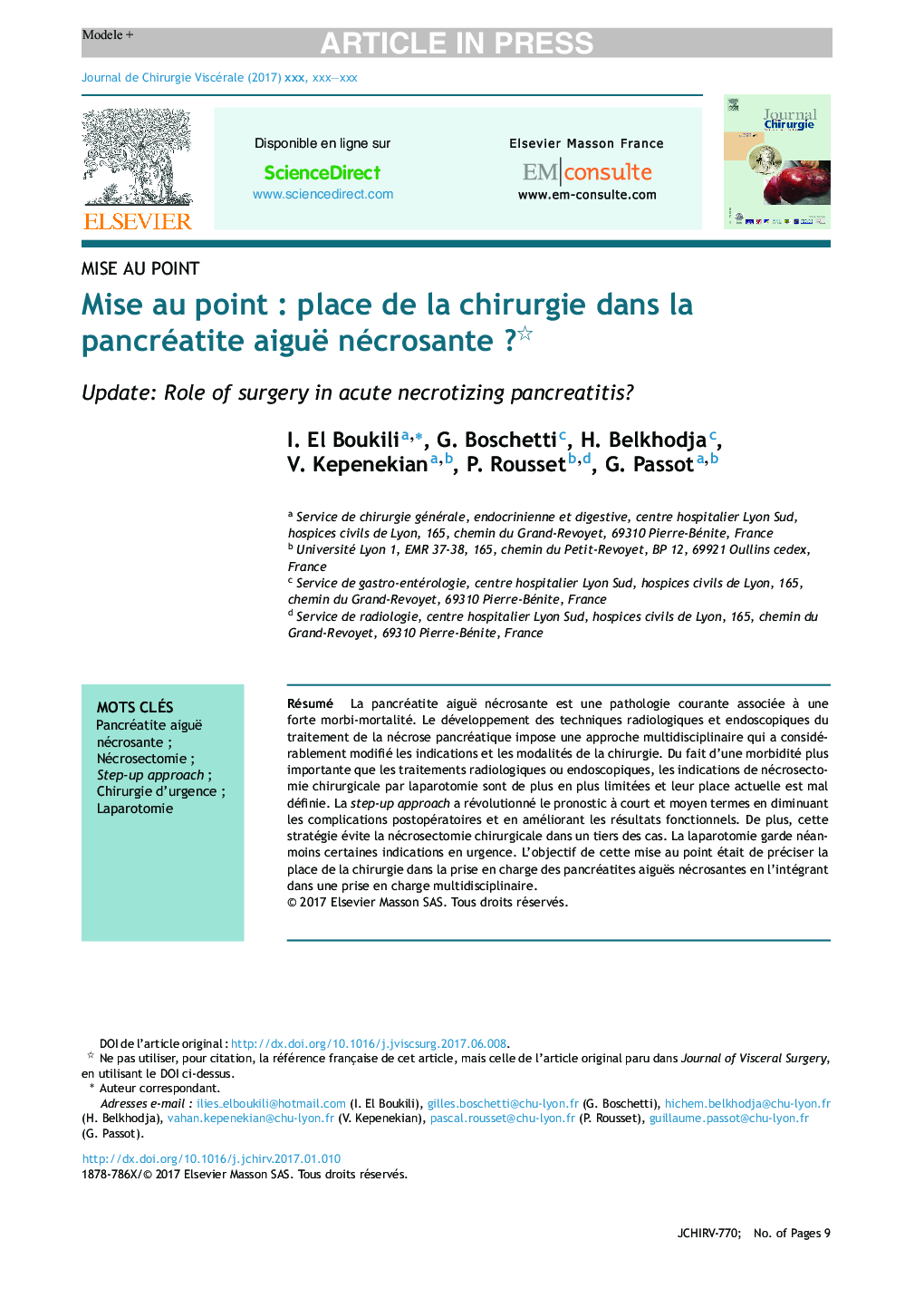 Mise au pointÂ : place de la chirurgie dans la pancréatite aiguë nécrosanteÂ ?