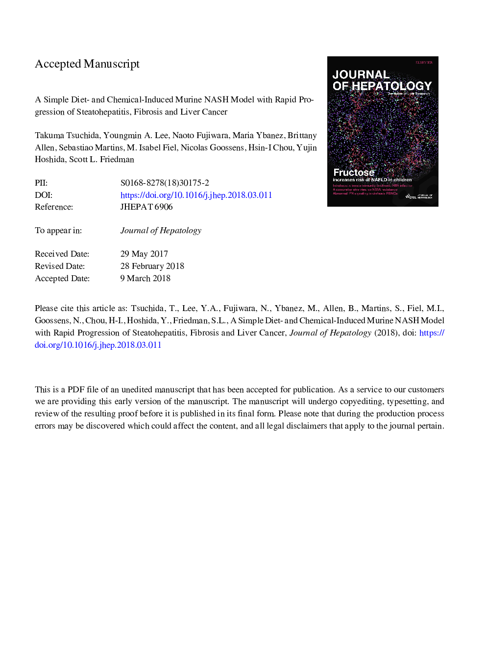 A simple diet- and chemical-induced murine NASH model with rapid progression of steatohepatitis, fibrosis and liver cancer