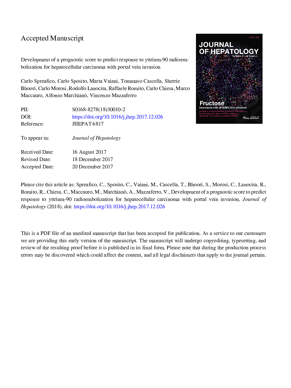 Development of a prognostic score to predict response to Yttrium-90 radioembolization for hepatocellular carcinoma with portal vein invasion