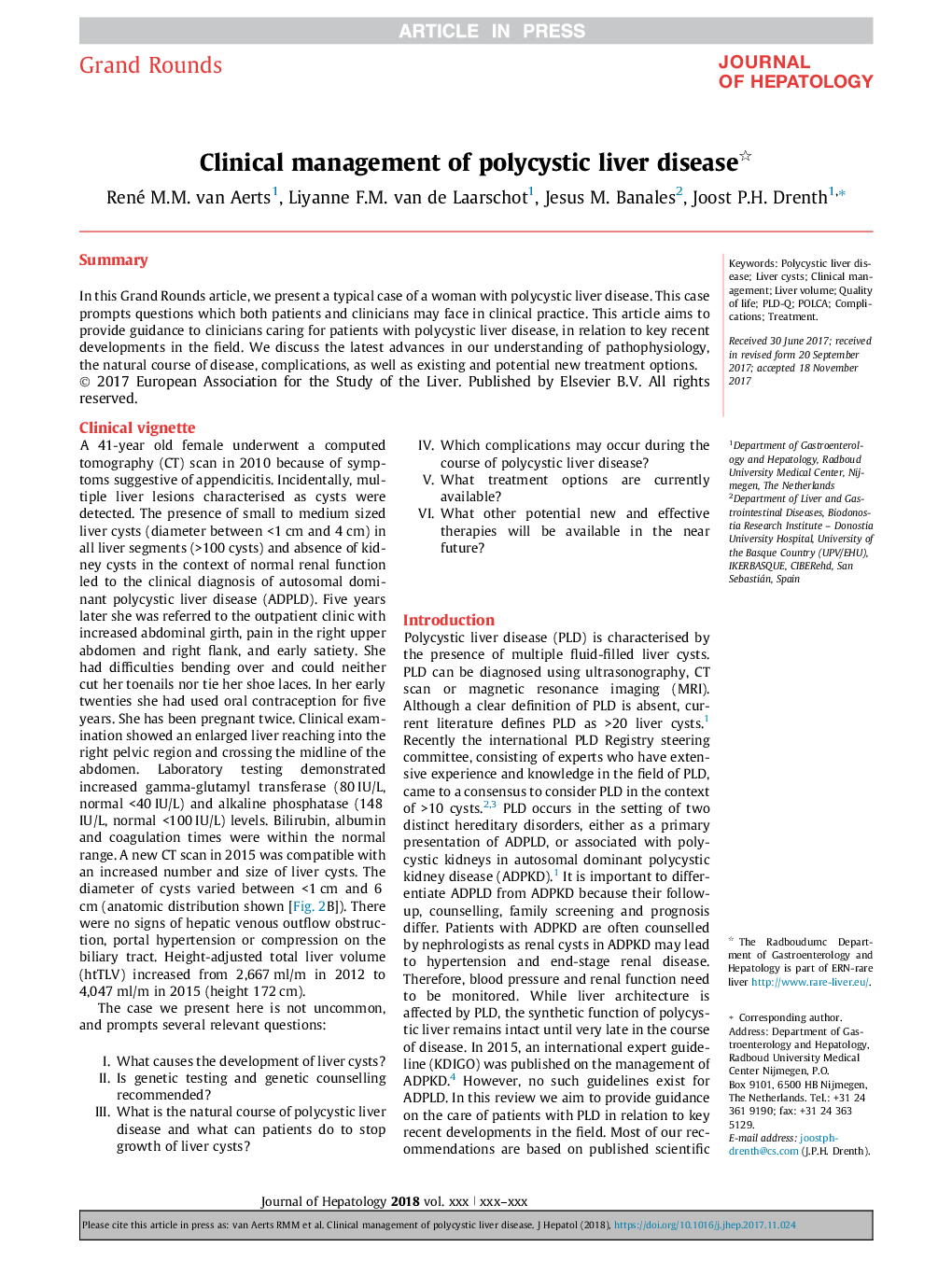 Clinical management of polycystic liver disease